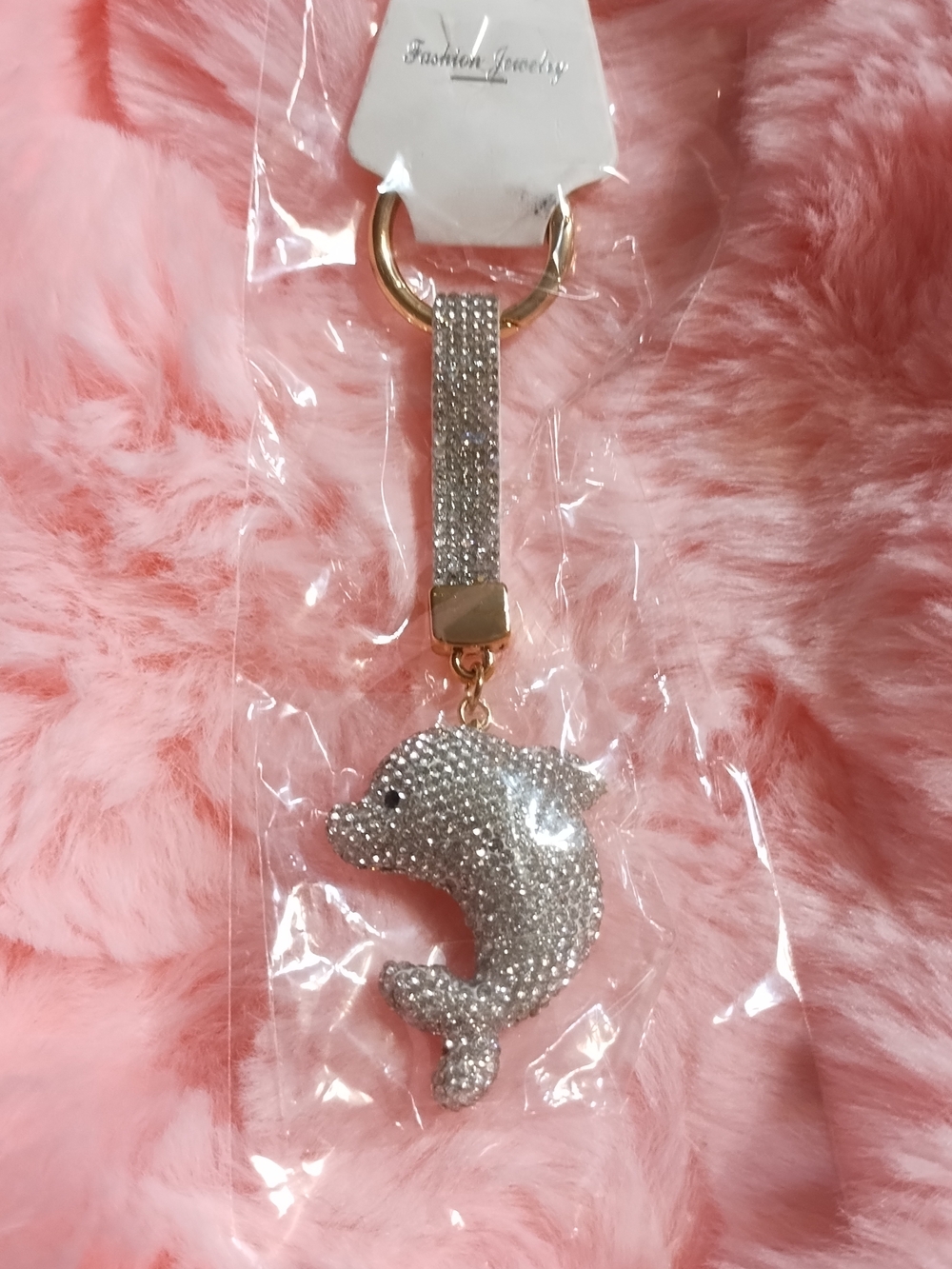 Fashion Jewelry Silver Rhinestone Dolphin Key & Card Holder with Gold Hardware